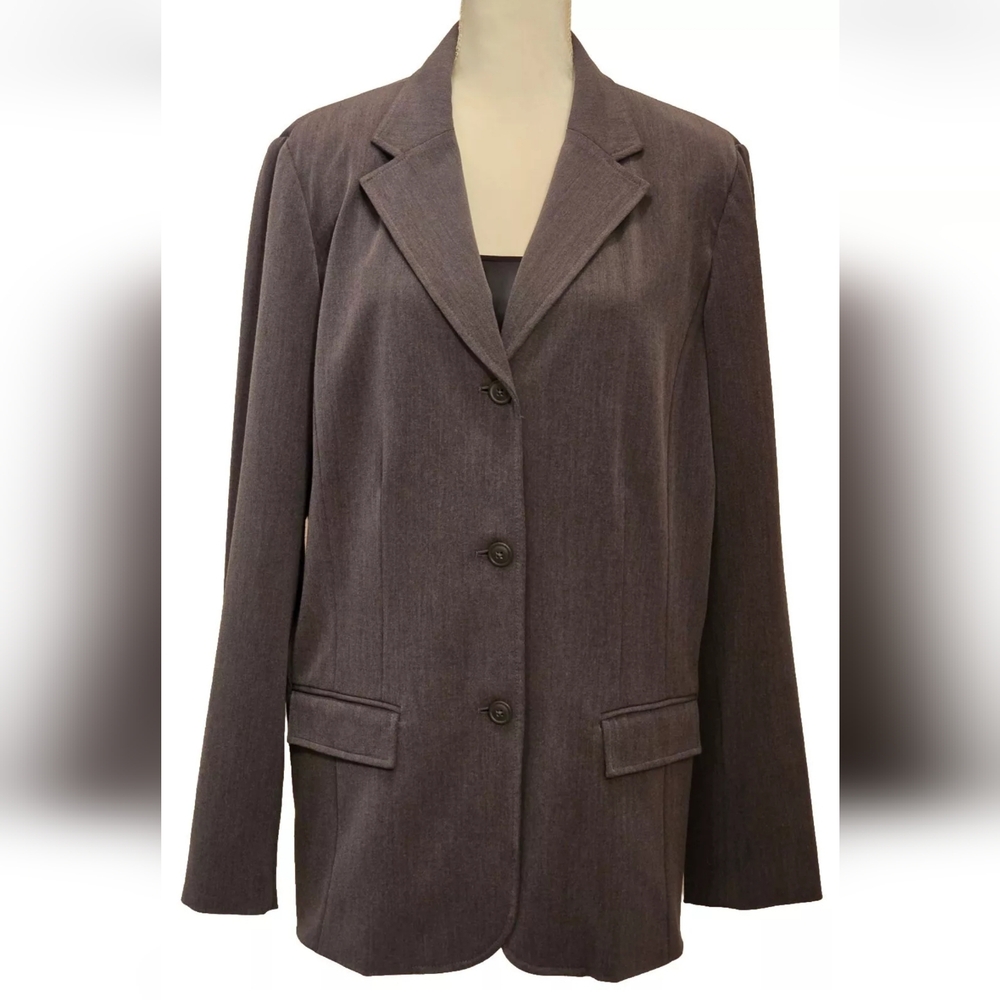 Eddie Bauer Women's Gray Three Button Workwear Career Blazer Sz 16 Tall